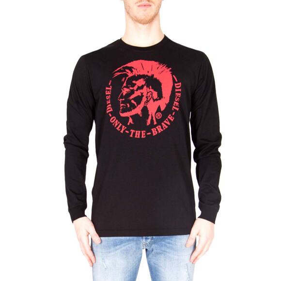 NWOT DIESEL Tshirt Men XL Black Red Graphic”Only The Brave”Mohawk Mohican”Long-S